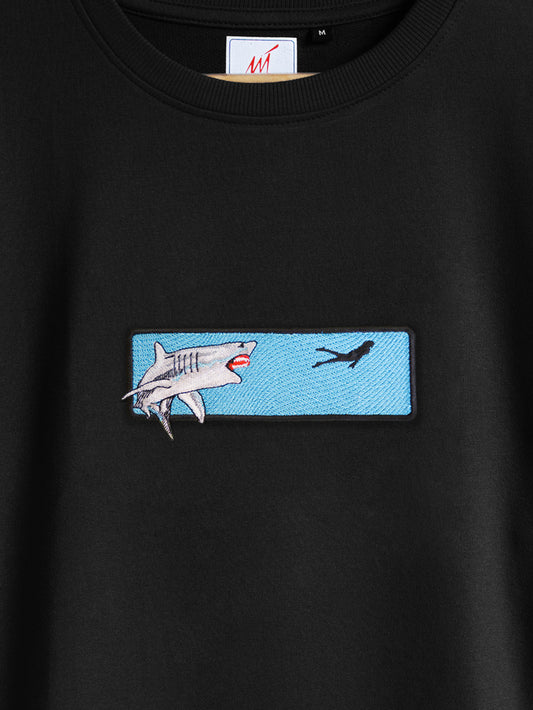 Shark Chasing Human Embroidered T-shirt (Oversized)